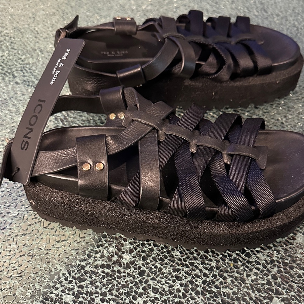 ICON Black Platform Strappy Woven Sandals